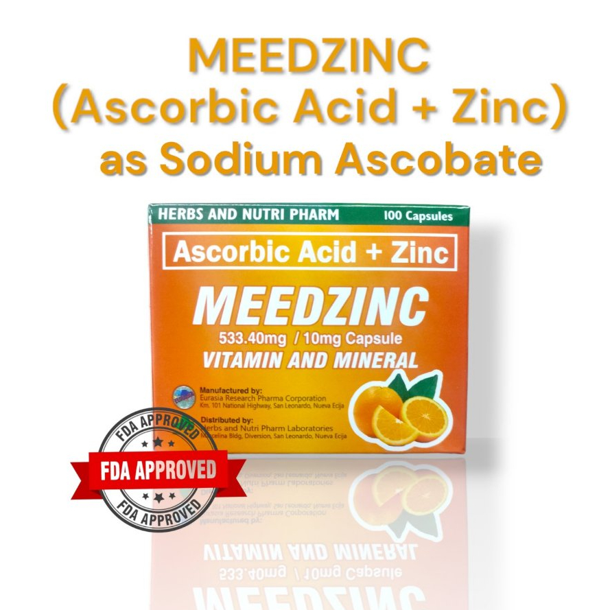 MEEDZINC Vitamin C Ascorbic Acid as Sodium Ascorbate + Zinc 100capsules