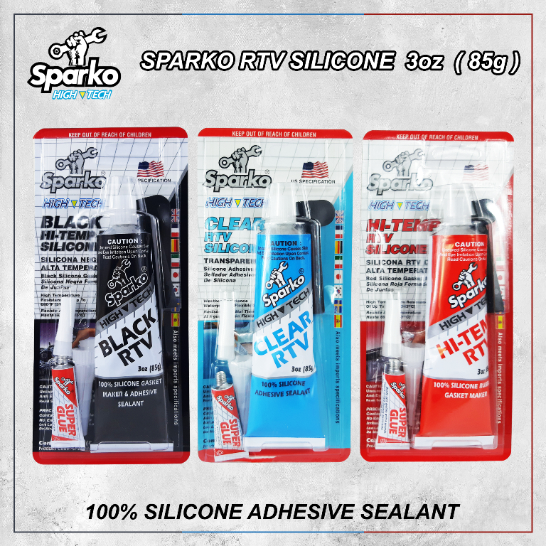 Sparko HiTemp RTV Silicone Sealant Rubber Gasket Maker Clear, Red