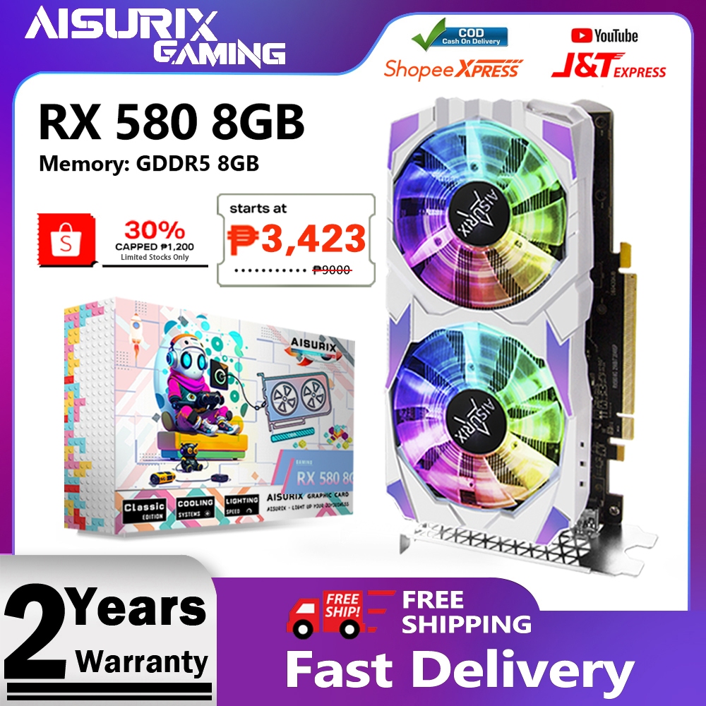 AISURIX Graphics Card RX 580 8GB GDDR5 256Bit 2084SP Computer GPU Video ...