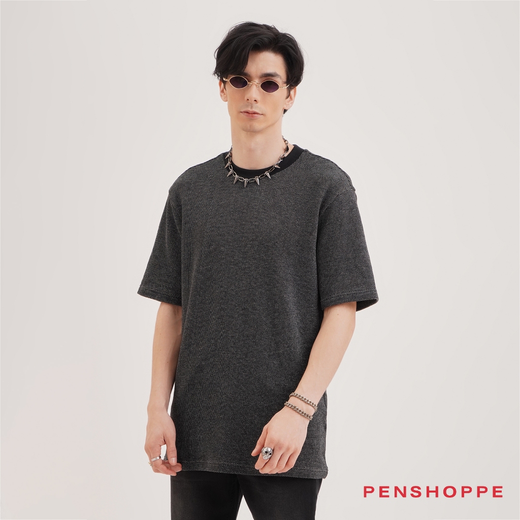 Penshoppe Relaxed Fit Textured T-Shirt For Men (Black)