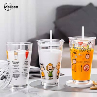 450ml Drinking Glasses with Lids Glass Straw Cup Thick Glass Mug