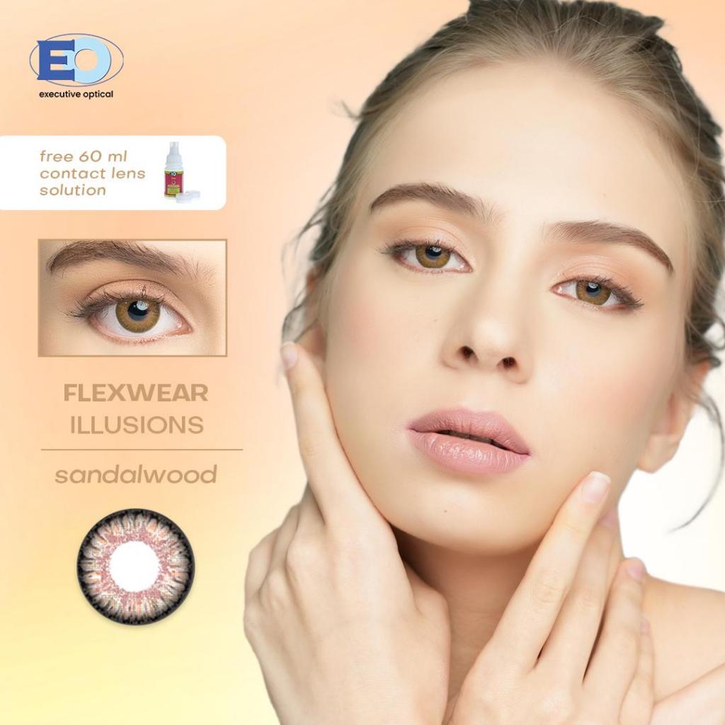 EO Flexwear Illusions Colored Contact Lens with FREE Solution SANDALWOOD (1 year)(0.00 to 4