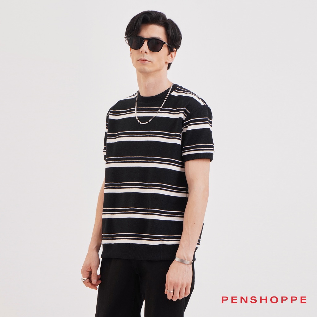 Penshoppe Semi Fit Tshirt With Striped Pocket For Men (Dark Gray)