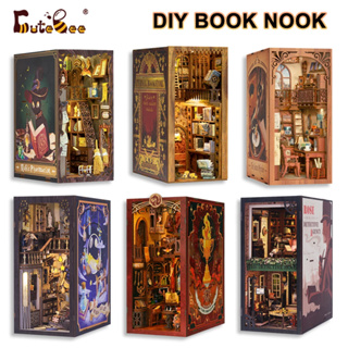 CUTEBEE Book Nook Miniature Doll House Kit With Touch Light Dust
