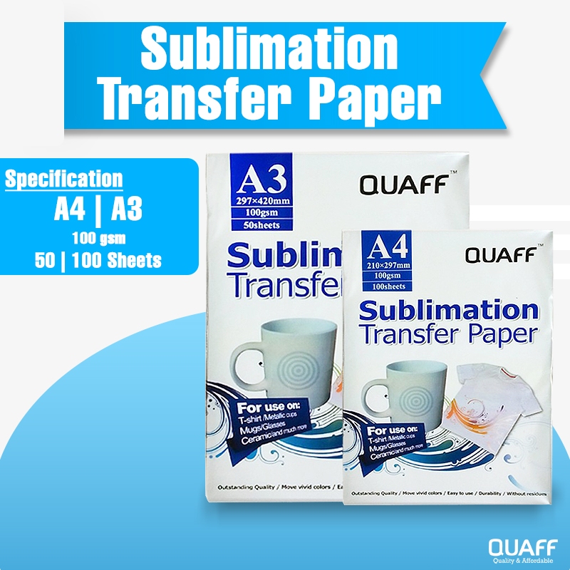 Quaff Sublimation Paper 100gsm Quick Dry Transfer Paper A4 A3 Size