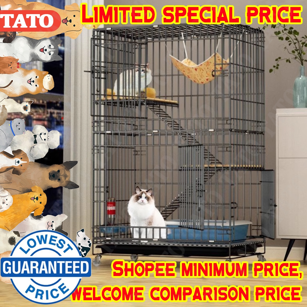 Cat Cage 4 Layer With Litter Box Pet Cage Foldable Sturdy Pet Furniture