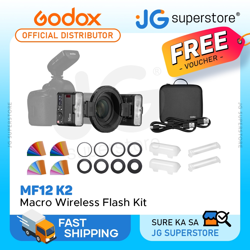 Godox MF12 Macro Flash 2Light with Adapter Rings and Mounting Ring Kit