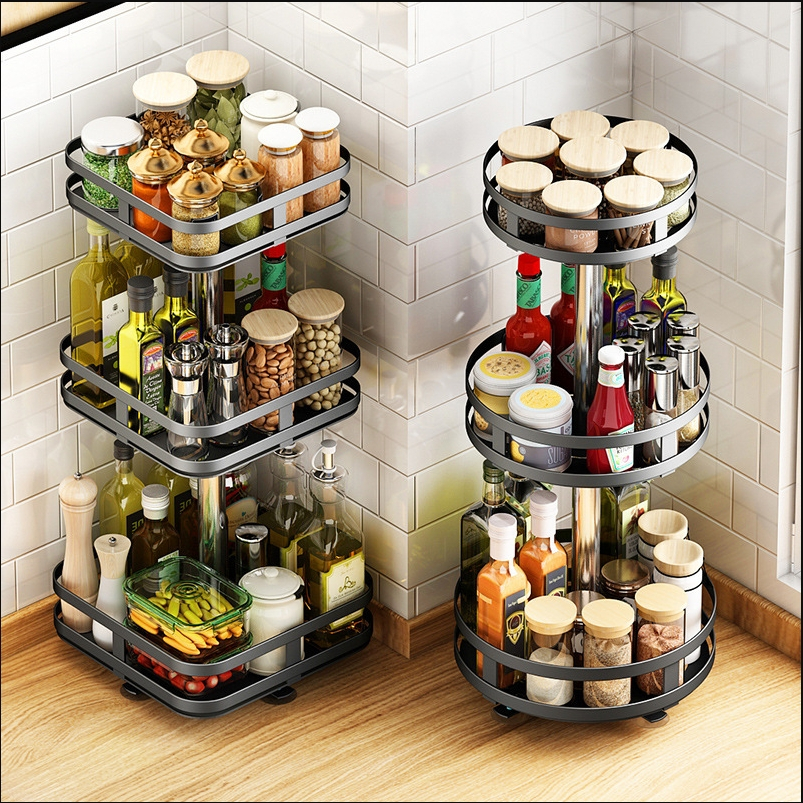 2/3 Tier 360° Rotating Spice Rack Rotatable Kitchen Seasoning Condiments  Storage Organizer Rack