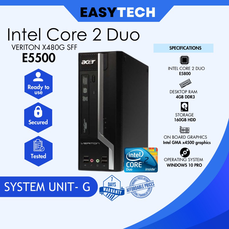 Easytech Cpu A07 Intel E5800 4gb Ram 160gb Hdd Acer Veriton X480g