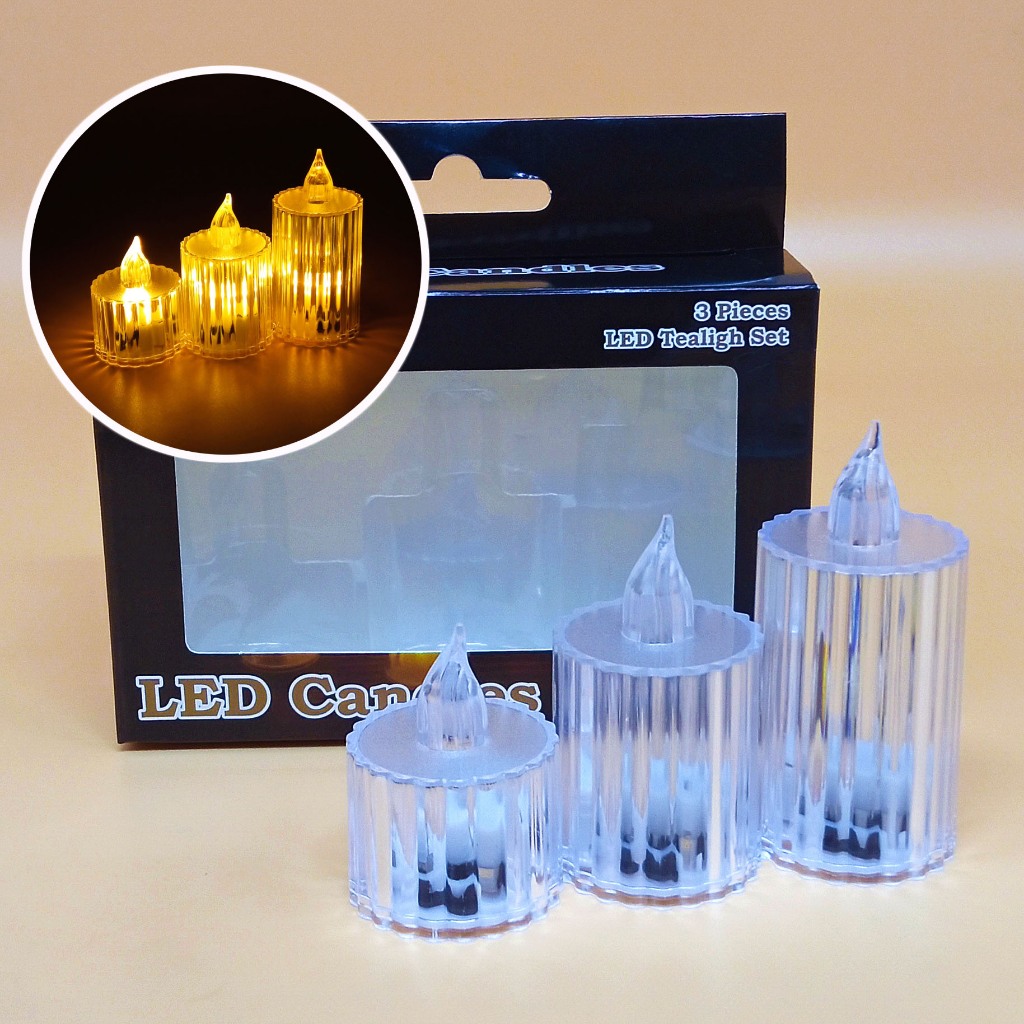 Fea Store 3pc LED Battery Operated Candle Crystal Flameless for Home