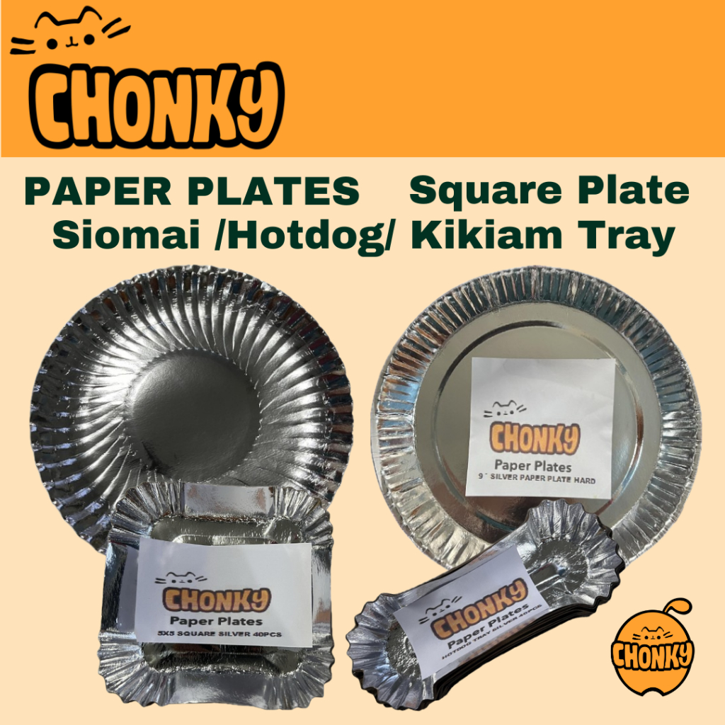 CHONKY Paper Plates and Dessert Trays | Silver Laminated | Disposable ...