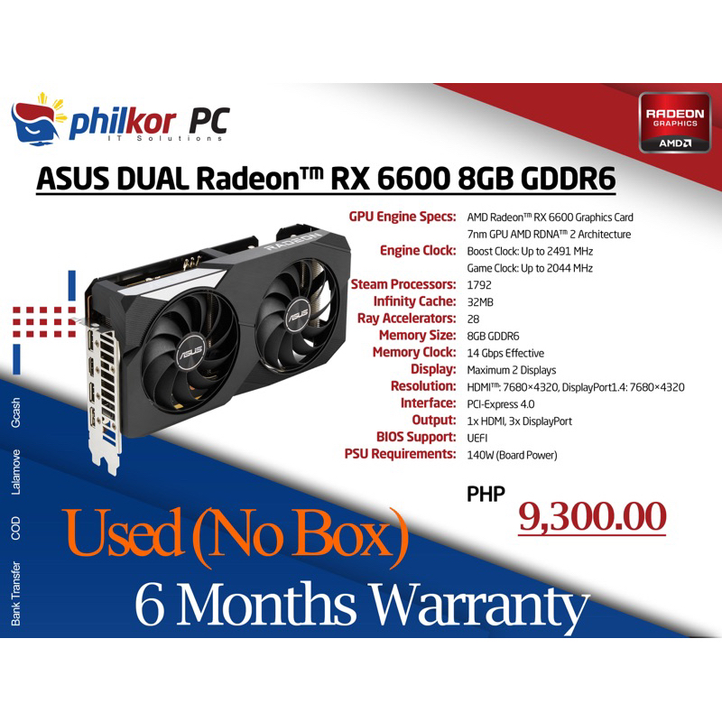 Asus dual Radeon RX 6600 8GB (used graphics card) | Shopee Philippines