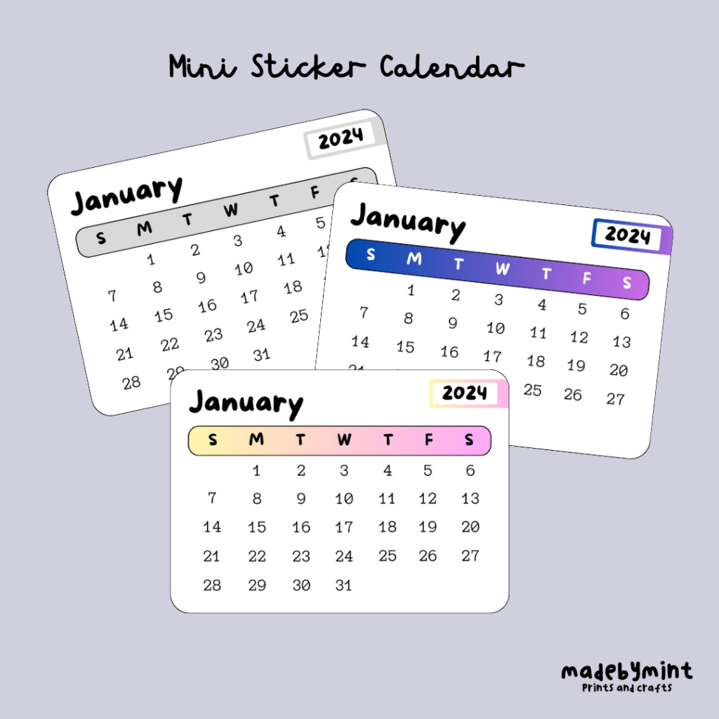 Mini Sticker Calendar Journal Calendar 2024 Calendar Shopee