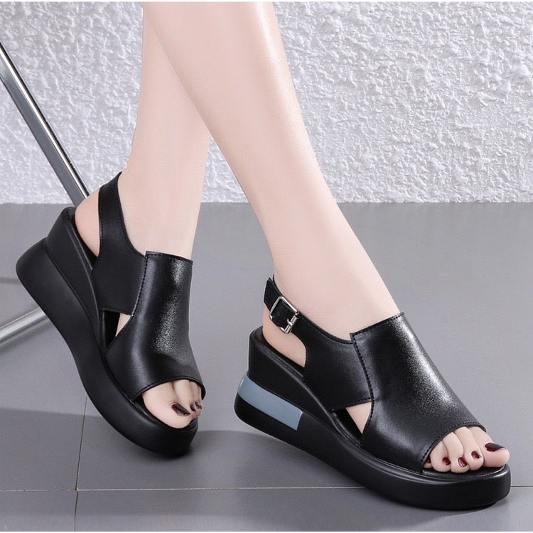 Women's soft leather high heel sandals platform sandals | Shopee ...