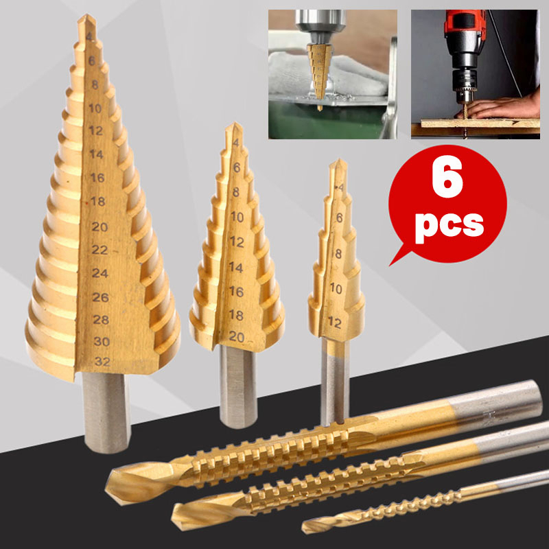 Home Tools Titanium Step Drill bits Set for metal HSS High Speed Steel ...