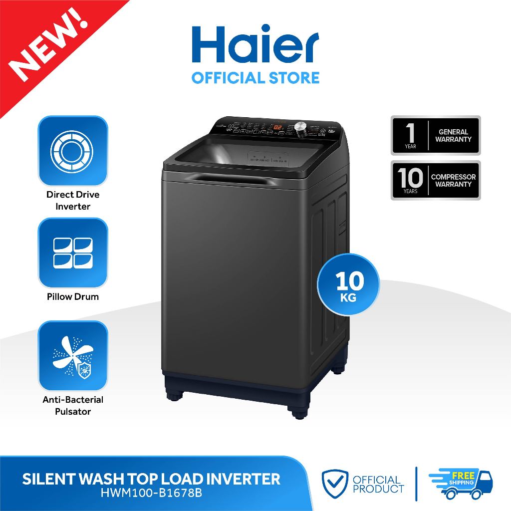 Haier HWM100B1678B 10 Kg Silent Wash Fully Automatic Inverter Top Load