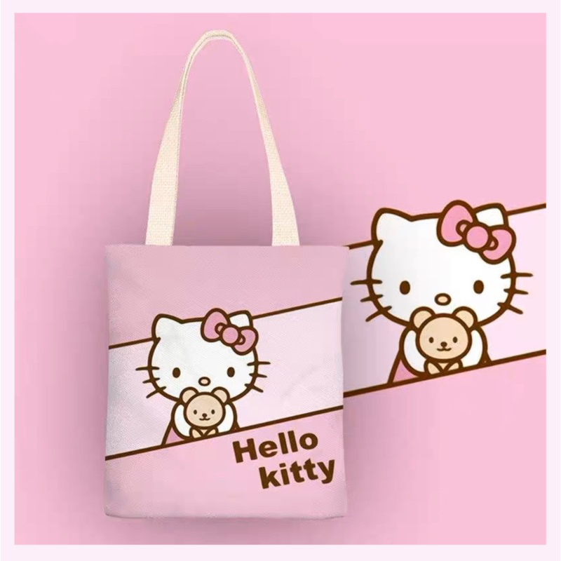 Simple Studio Hello Kitty Canvas Tote Bag with zipper Cotton Bag shoulder Bag For Women