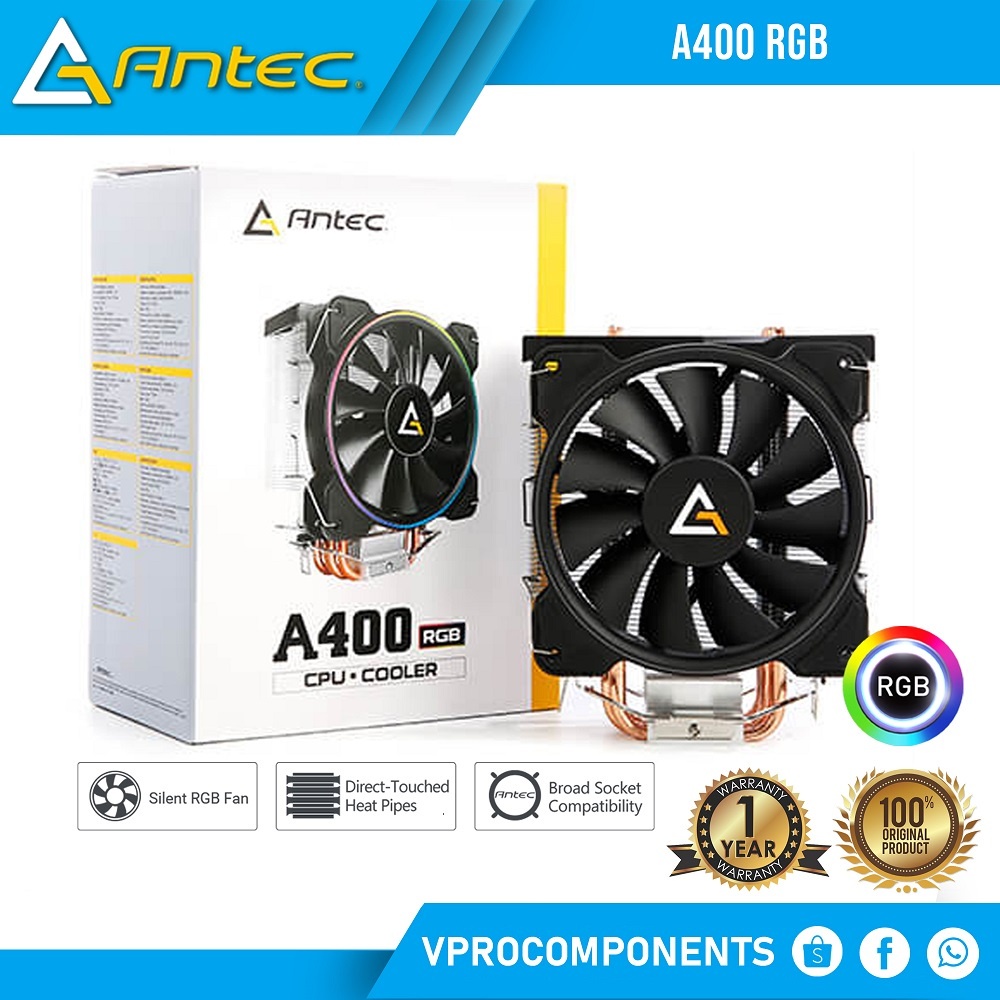 Antec A400 RGB CPU Cooler, 4PIN Connector PWM Silent Fan, 4 Pure