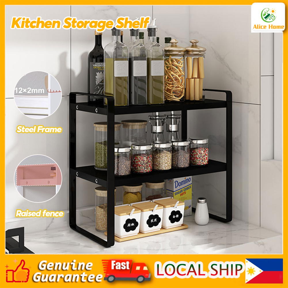 ALICE 2-Layer Nordic Style Kitchen Storage Rack Stainless Steel Desktop ...