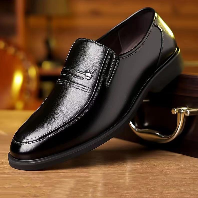 Men's heightened thick sole formal leather shoes Korean casual black ...