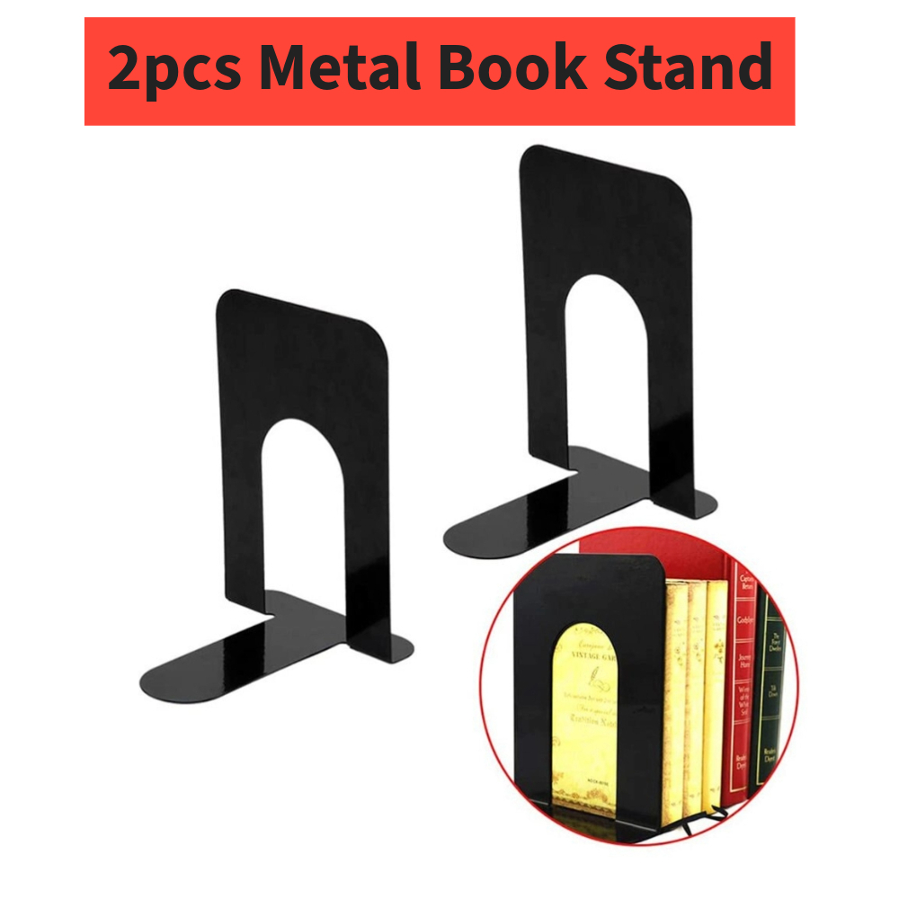 2pcs Metal Book Stand Nonskid Commerce Heavy Duty Bookend Home Office
