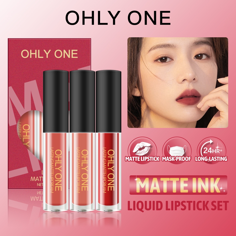 OHLY ONE 3 PCS Matte Lip Tint Set Long Wearing Waterproof Lipstick Kit