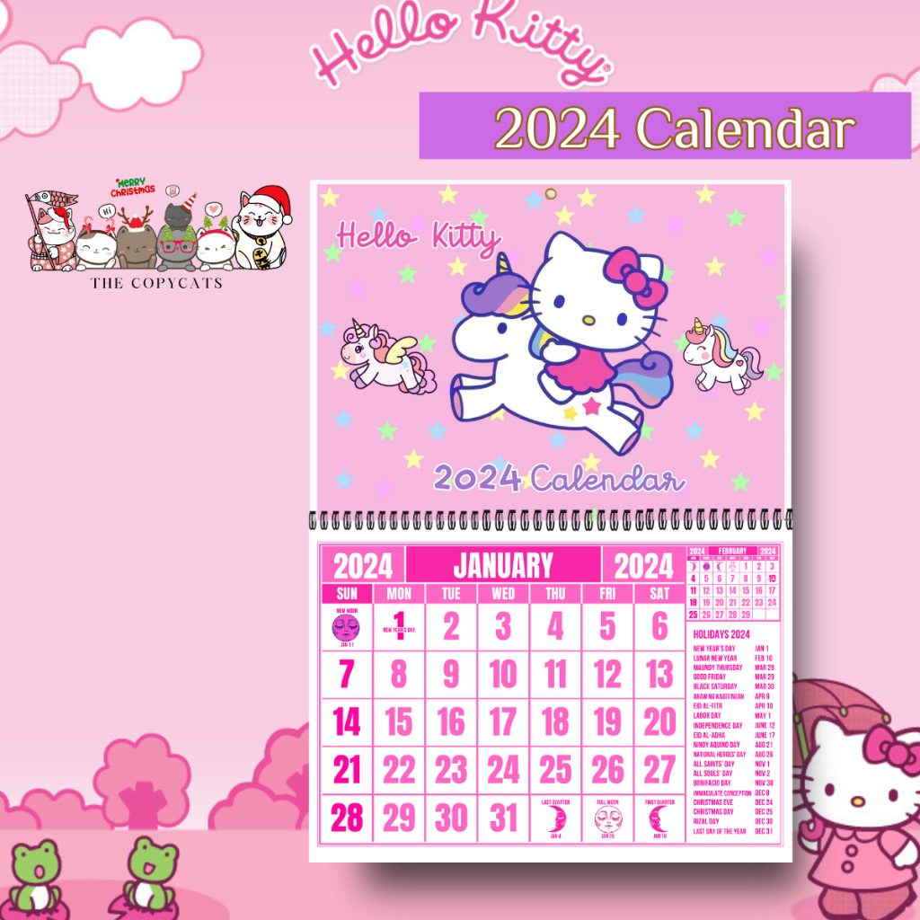 2024 Hello Kitty Calendar Cute Pink Calendar A3 Size With Metal Ring