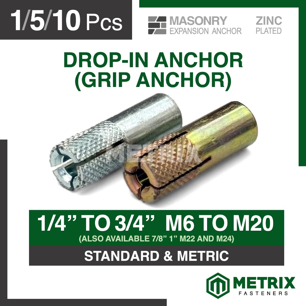 1/5/10pc DropIn Anchor / Grip Anchor 1/4" 5/16" 3/8" 1/2" 5/8" 3/4" M6