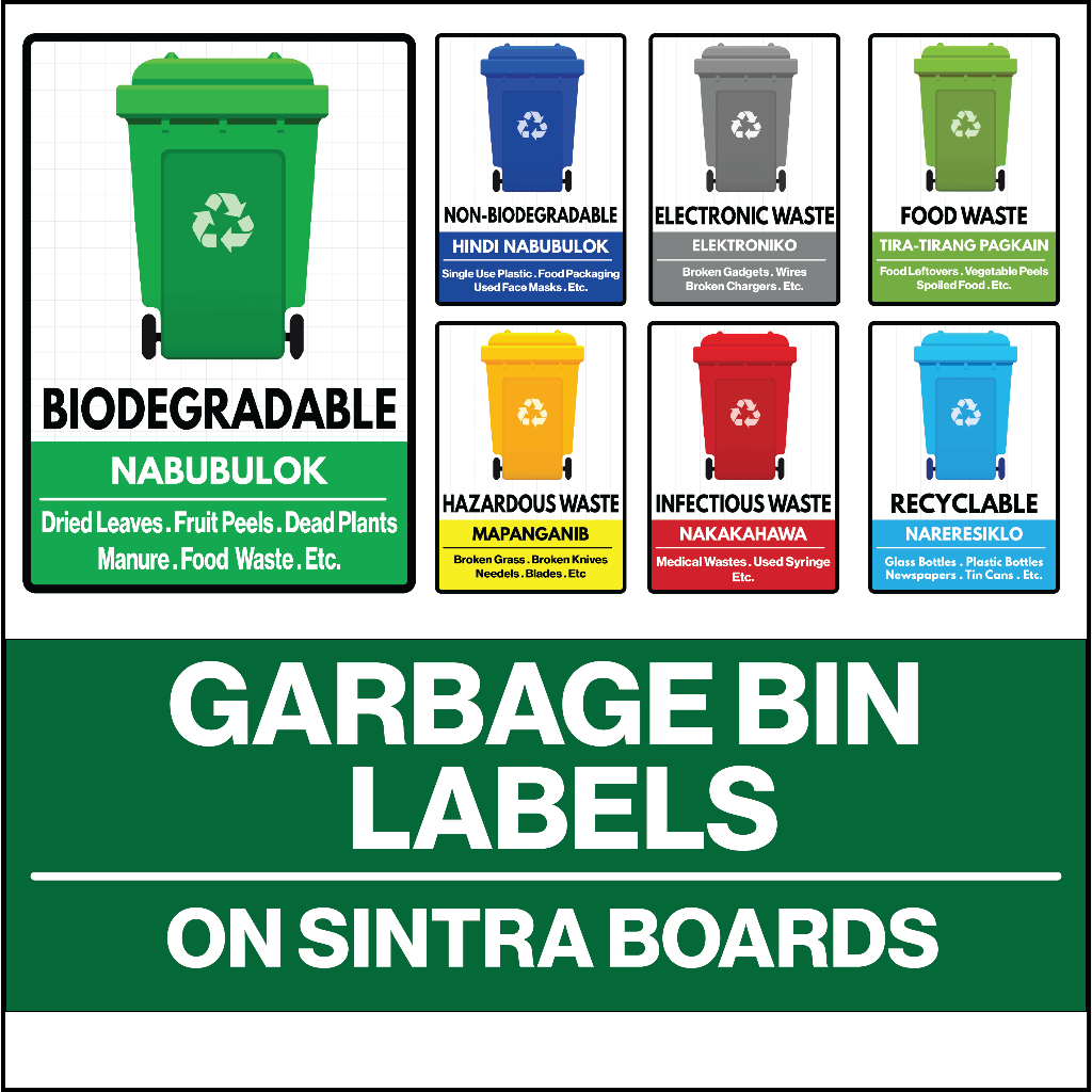 Garbage Bin Labels Waste Management Signs For Household and Business ...