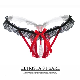 5 Pieces of Ladies Sexy Lingerie, mesh Transparent Pearl Underwear, Low  Waist Open Pants(L (40-65kg),5 Pink)