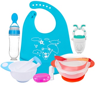 5pcs/Set Baby Feeding Set BPA Free Complete meal set Utensils Bib Pacifier  Spoon Bottle bowl set