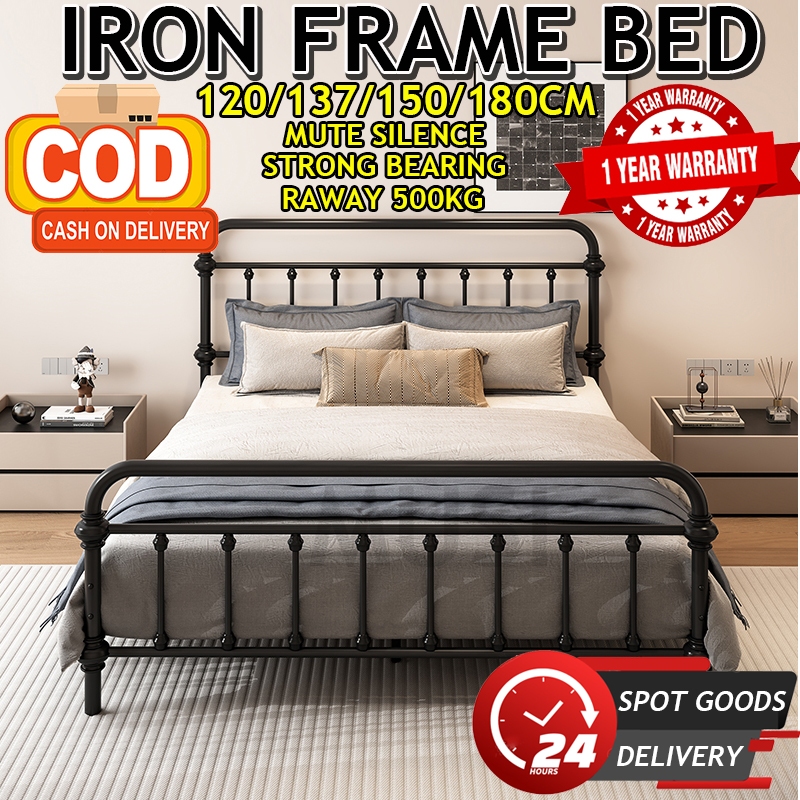 King Bed Frame Metel Double Bed American Simple Iron Bed Retro European