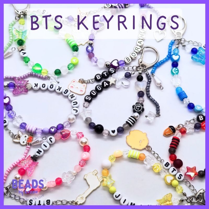 BTS BEADED KEYRINGS WITH PENDANTS | BTS RM JIN SUGA JHOPE JIMIN V ...