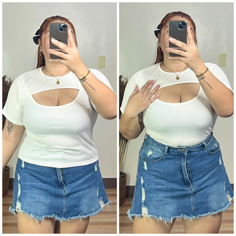 Plus Size Kara Knitted Cut Out Crop Top fit Large up to 2XL | Shopee ...