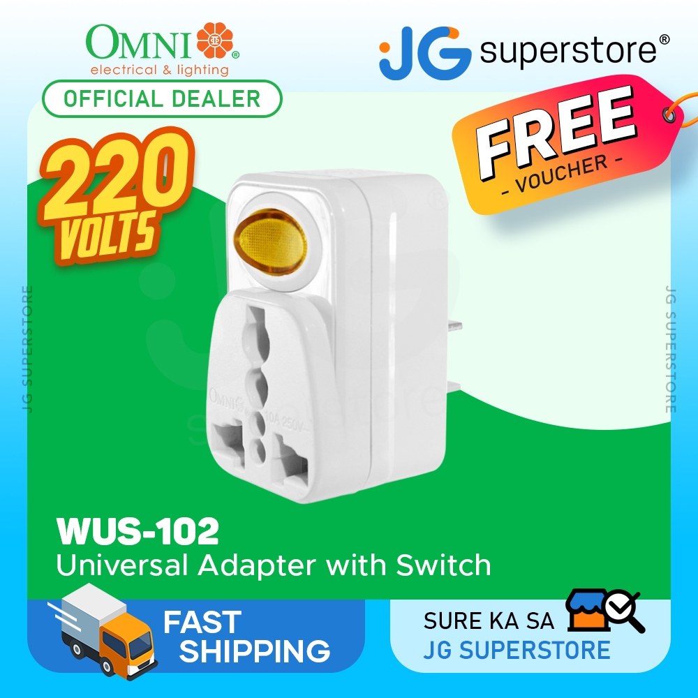 OMNI Universal Adapter Plug with Switch 10A 220V for Electrical Outlet