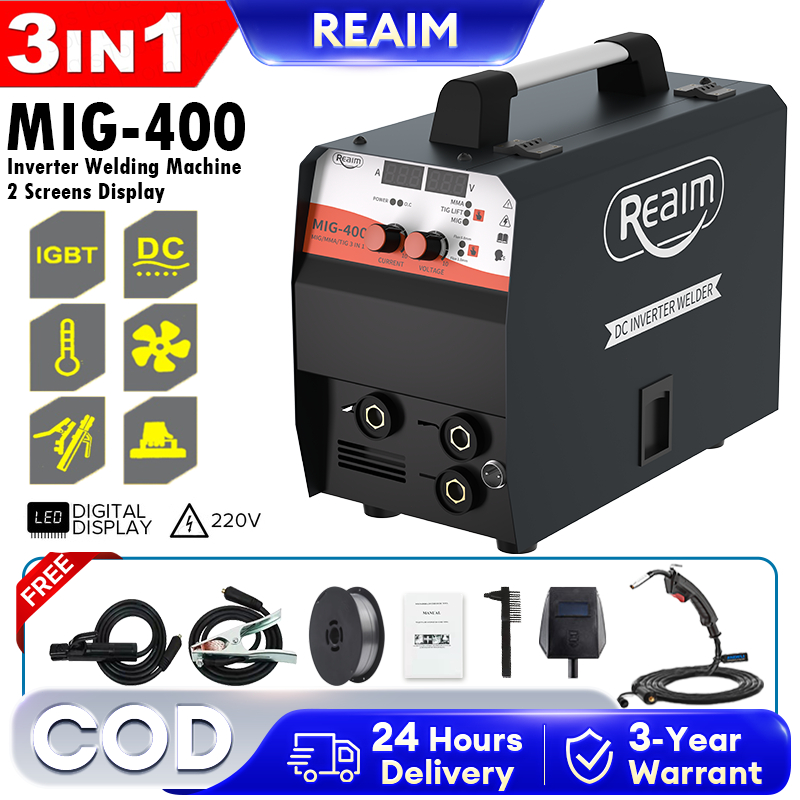 REAIM MIG400 MIG/MMA/TIG 3in1 Gasless Welding Machine Inverter