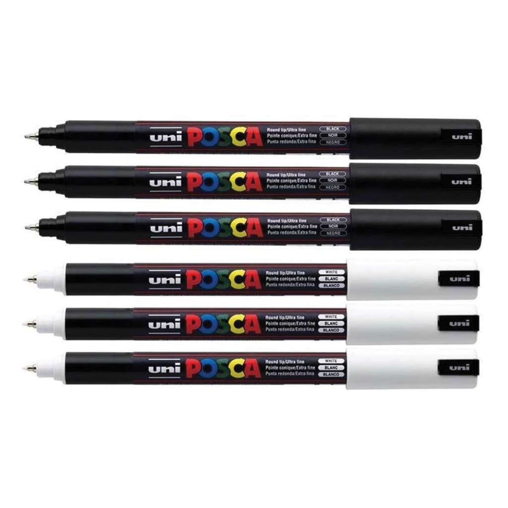 Uni POSCA Acrylic Markers PC1MR 1MR White / Black