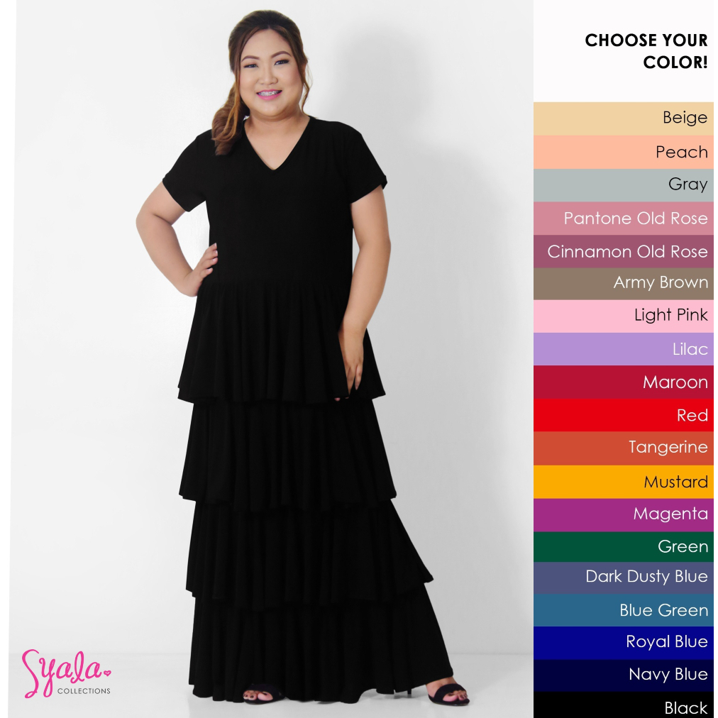 Four-Layer Skirt Maxi Party Plus Wedding Ninang Plain Black Dress Syala ...
