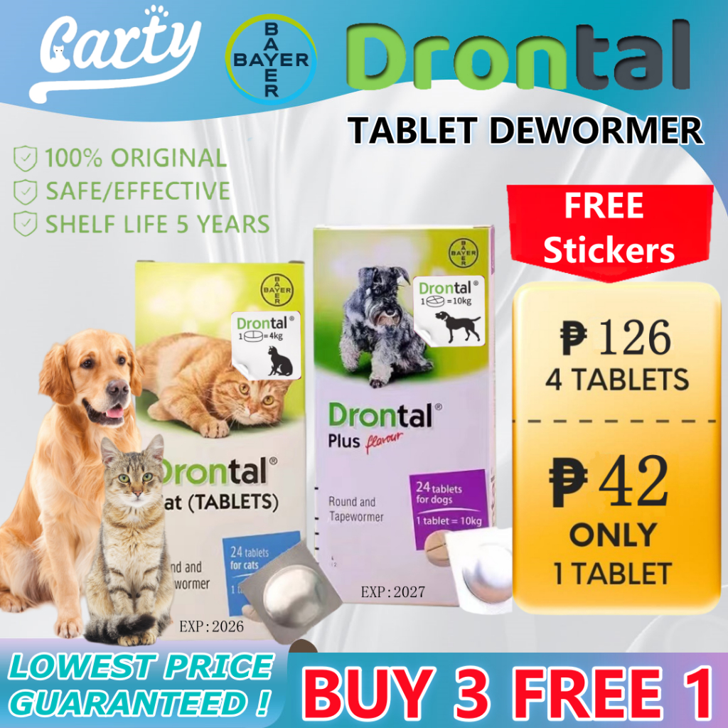 Drontal Plus Tablets for Dogs and Cats Tasty Dewormer 1 Tablet Free