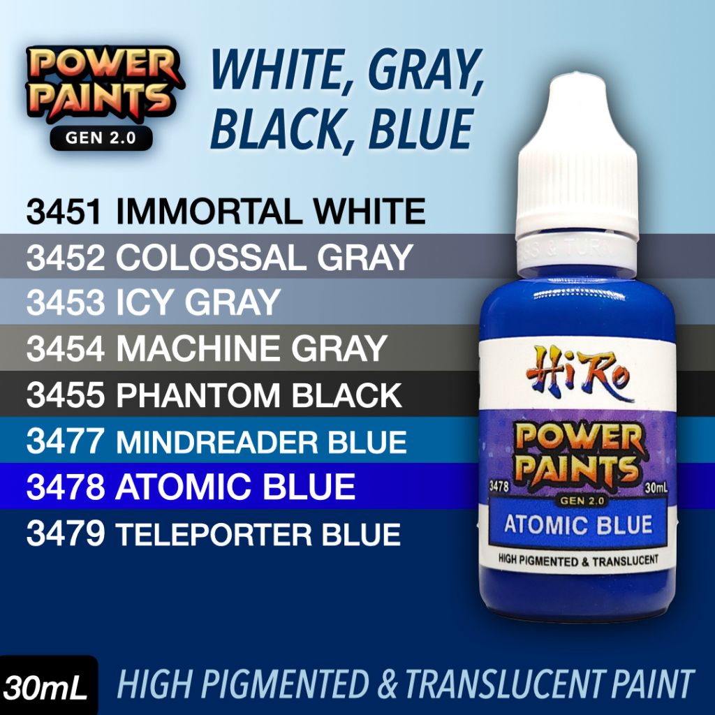 White, Gray, Black, Blue POWER PAINTS by Hiro (30ml) Alternative to Citadel Contrast Paint
