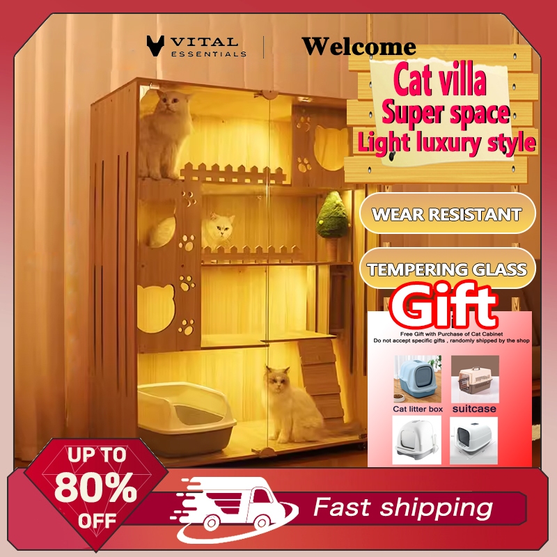 Cat villa household solid wood waterproof luxury cat cagecat house