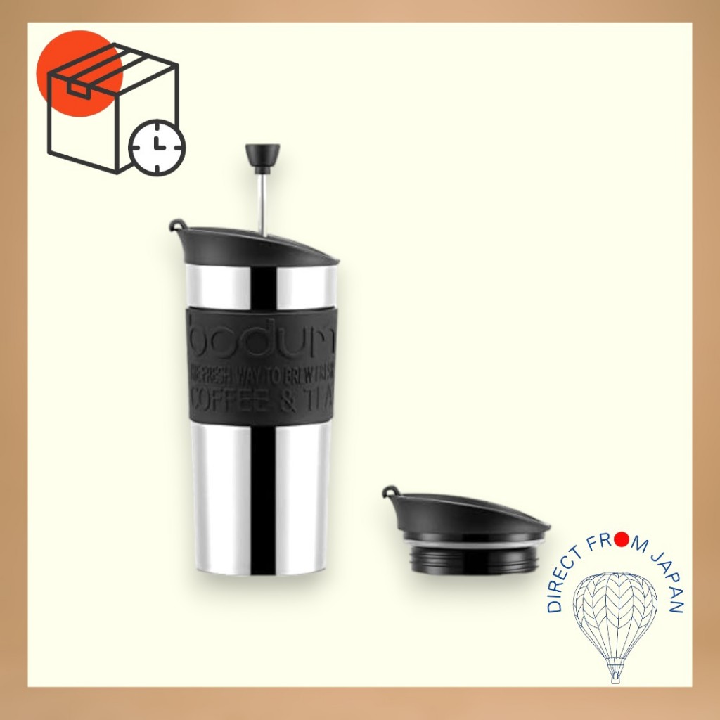 BODUM BODUM Tumbler Water Bottle TRAVEL PRESS SET Travel Press Set French Press Coffee Maker with Lid for Tumbler Stainless Steel 350ml Black Genuine K11067 01 350ml Black Stainless Steel Portable Cof...