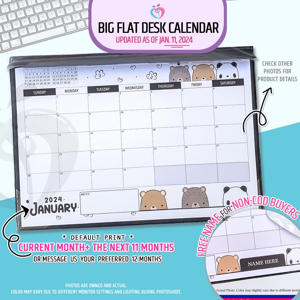 2024 Big flat desk calendar 12x17inches by PutPrints UPDATED as of Jan