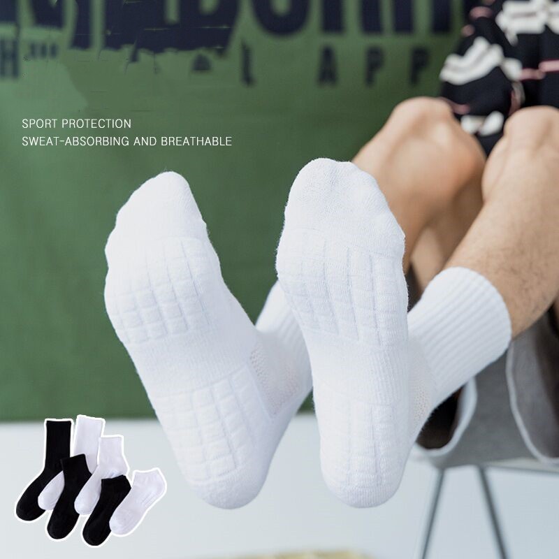 Solid Color Cotton Basketball Socks Low/Mid/High Towel Bottom Sports ...