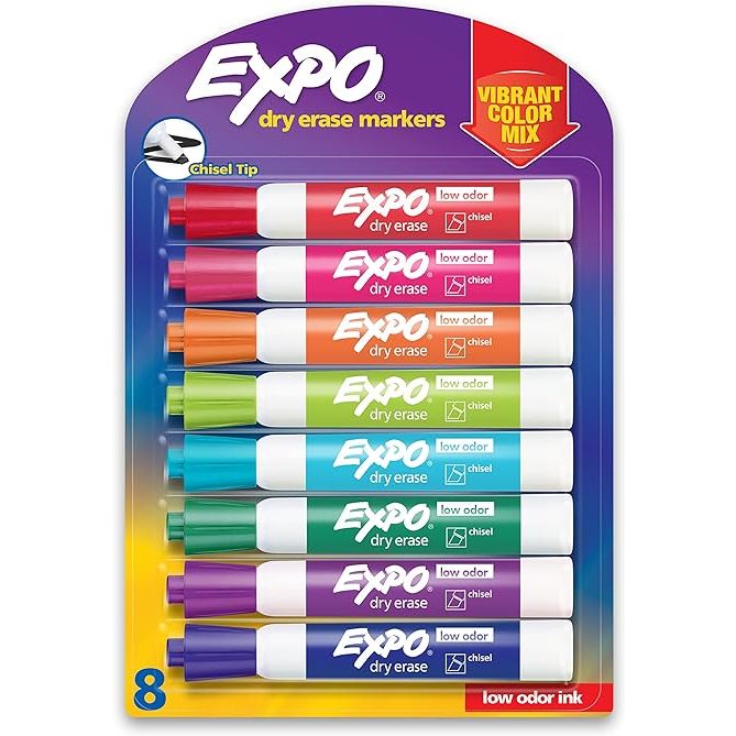 EXPO Low Odor Dry Erase Markers, Chisel Tip, Assorted Colors, 8 Pack ...