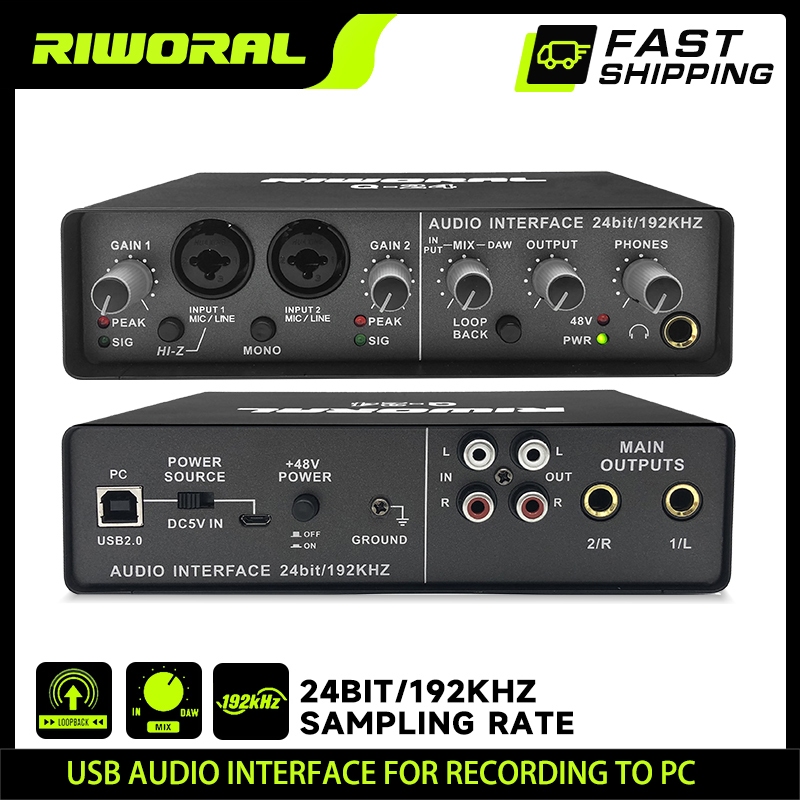 Audio Interface 24Bit/96kHz Used for Pc With XlR / 1/4 Inch Jack 2