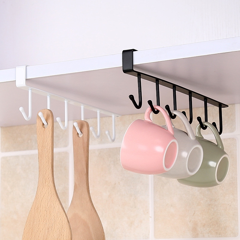 6 Hooks Cup Hang Cabinet Kitchen Under Shelf Storage Rack | Shopee ...