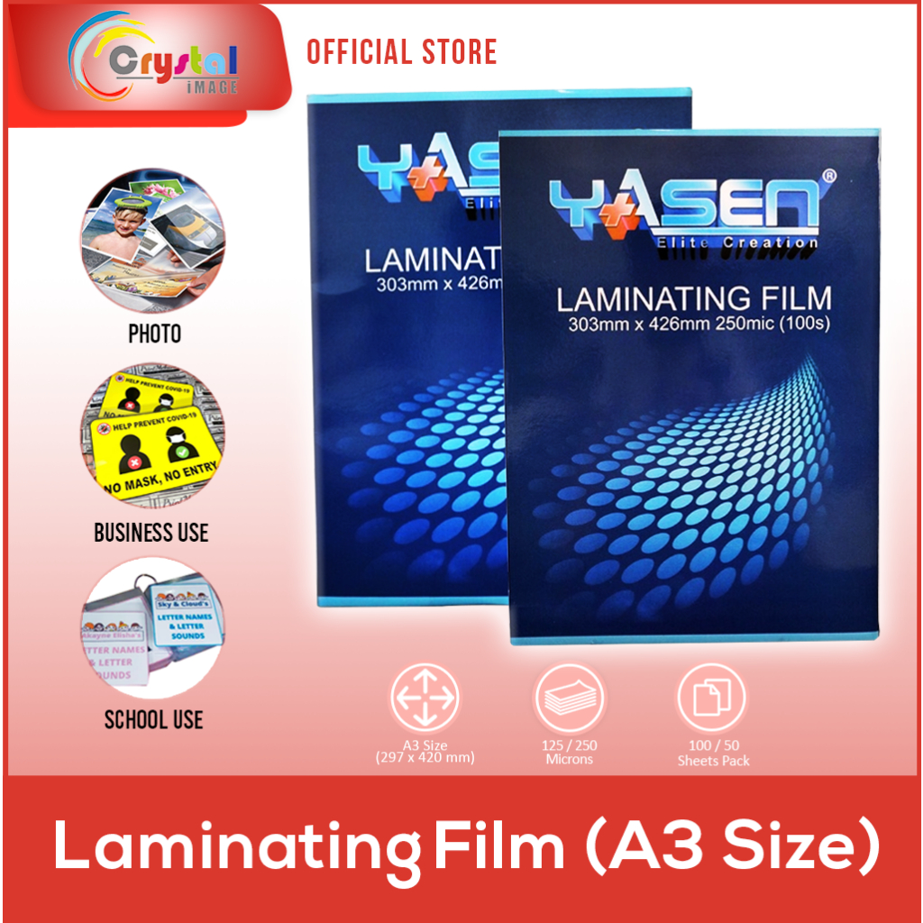 Yasen Laminating Film A3 Size 125Microns (100's) / 250 microns (50's