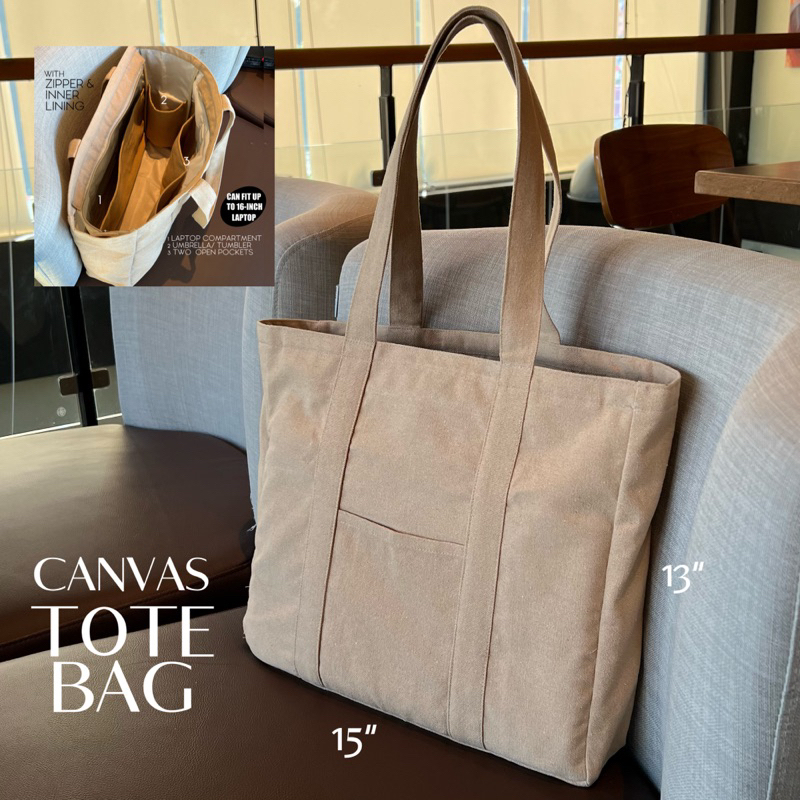 Canvas tote with pockets best sale