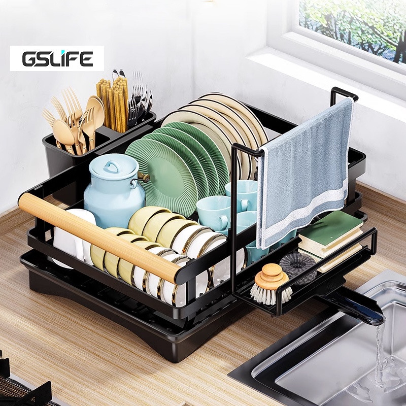 GSlife Dish Drainer Dish Drying Rack Rag holder Storage Shelf Kitchen ...